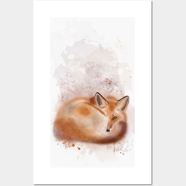 sleepy fox watercolor painting Wall Art by RenattaZare